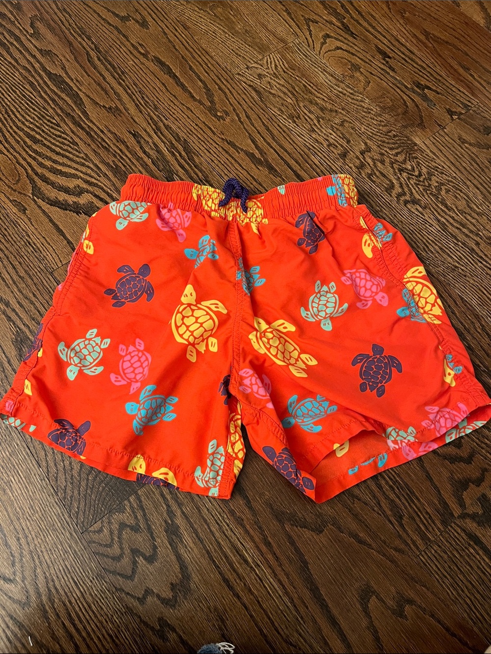Vilebrequin Orange/Red Swim Trunks with Multicolor Turtle Tortoise 🐢 Print